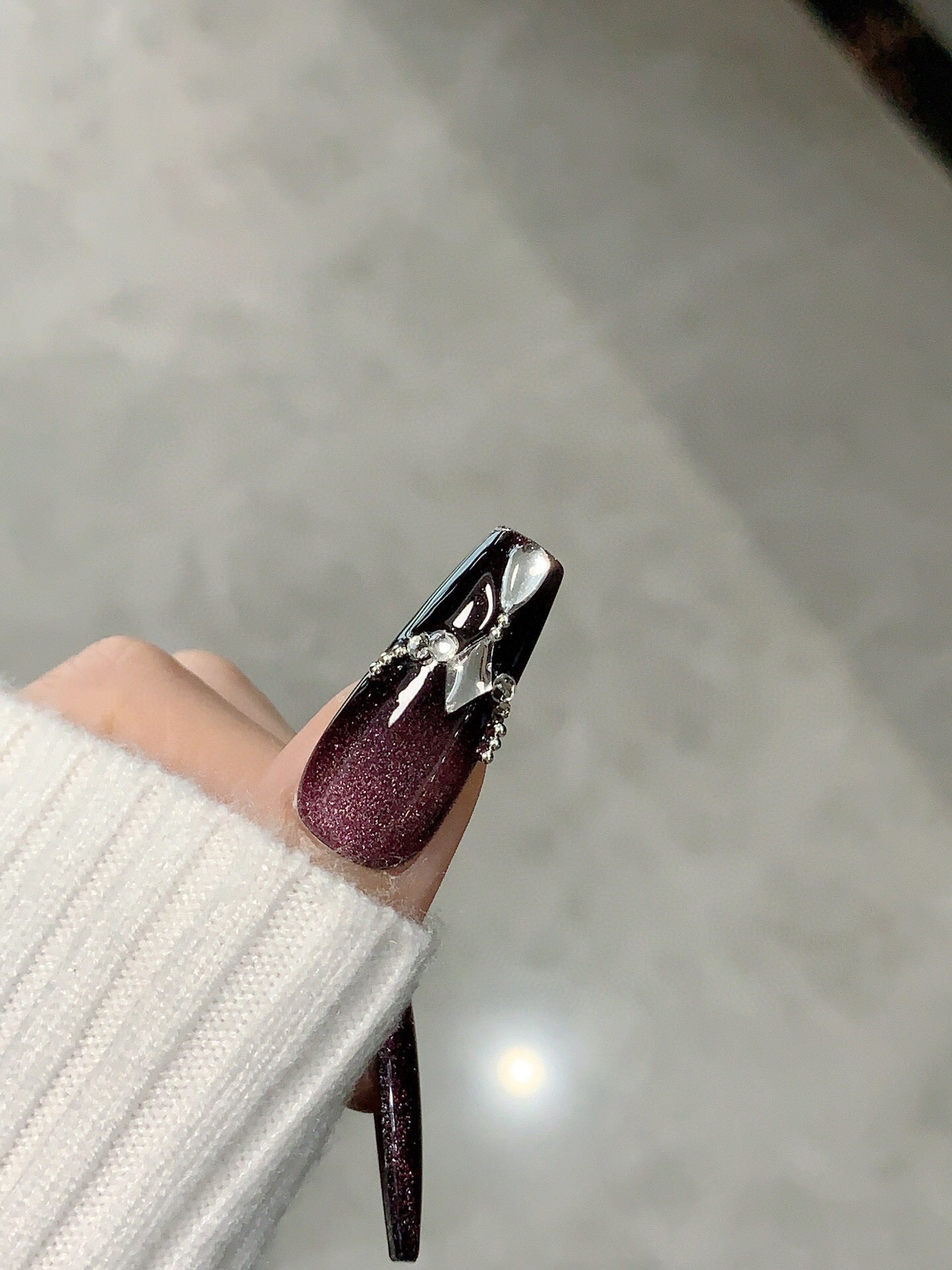 Luxury handmade nails | purple and black shining | press-on fake nails | reusable long nails
