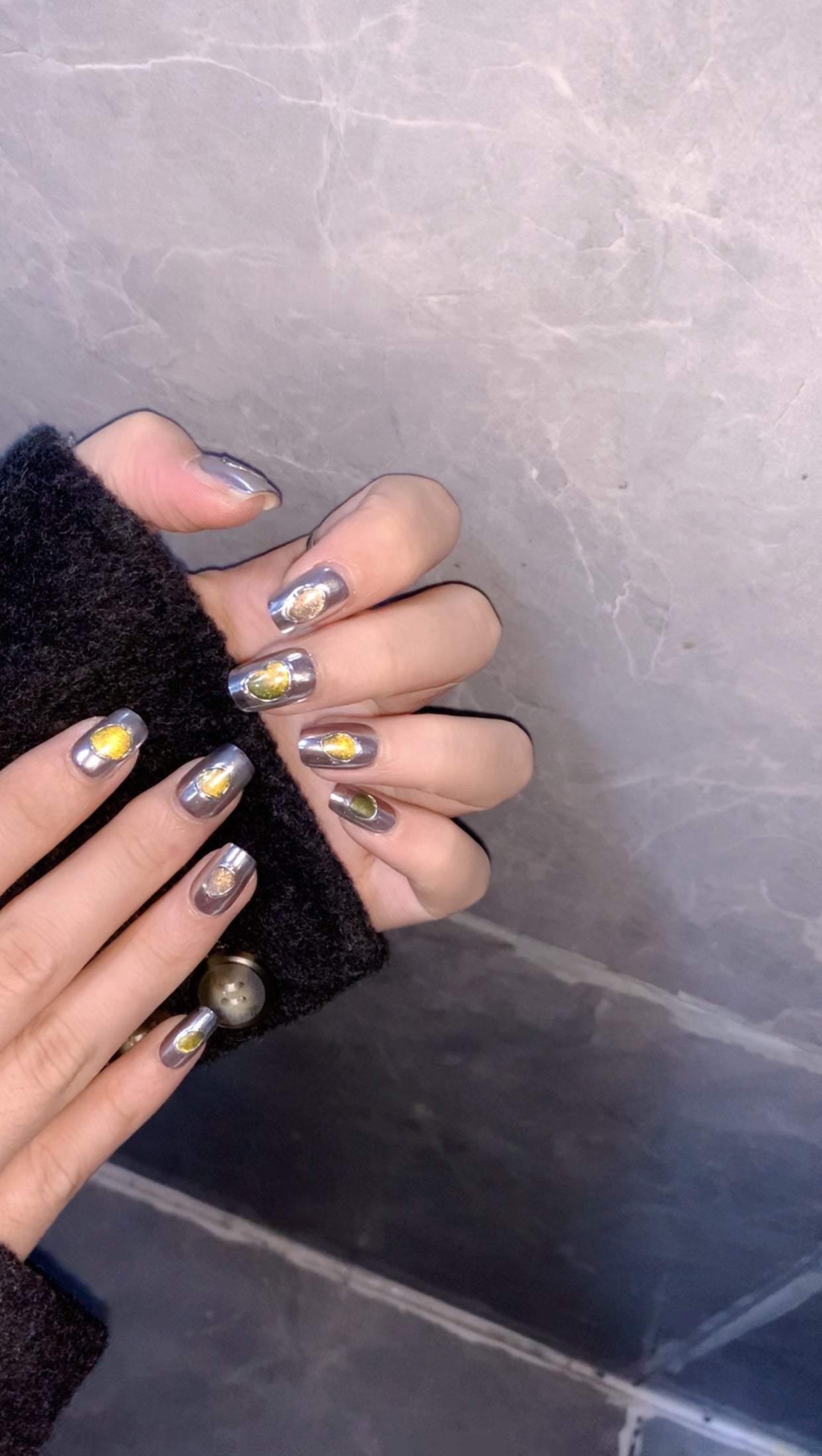 Silver Based/ Colorful Nails/ Daily Wear