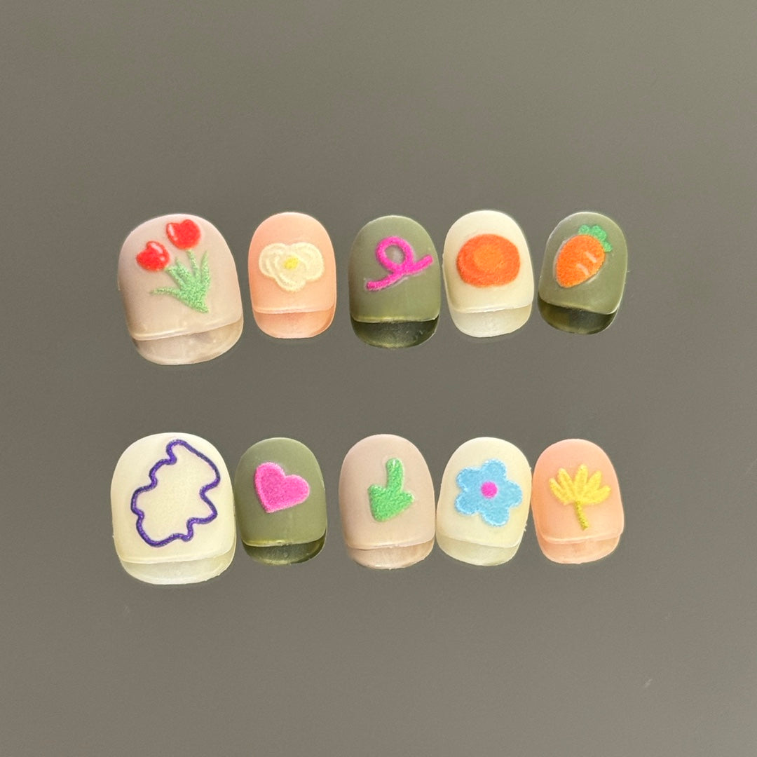 Cute Hand Painted Fake Nails / Short Nails/ Cute Kids Nails / Press On Nails